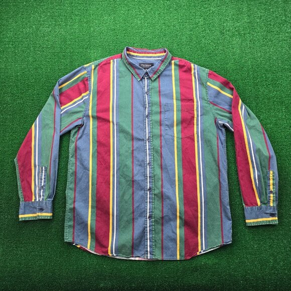Pacsun Shirt Mens XL Multicolor Striped Button Up Long Sleeve Preppy Colorful - Picture 1 of 8